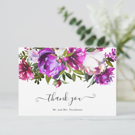 Moderne, levendige, heldere Paarse bruiloft Bedankkaart (Staand voorkant)