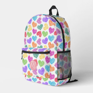 Moderne Levendige Regenboog Doodle Harten Monogram Bedrukte Rugzak