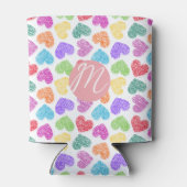 Moderne Levendige Regenboog Doodle Harten Monogram Blikjeskoeler (Achterkant)