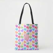 Moderne Levendige Regenboog Doodle Harten Monogram Draagtas (Voorkant)