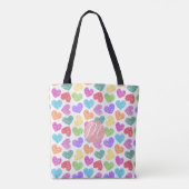 Moderne Levendige Regenboog Doodle Harten Monogram Draagtas (Achterkant)