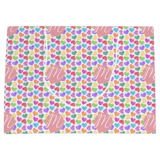 Moderne Levendige Regenboog Doodle Harten Monogram Groot Cadeauzakje (Voorkant)