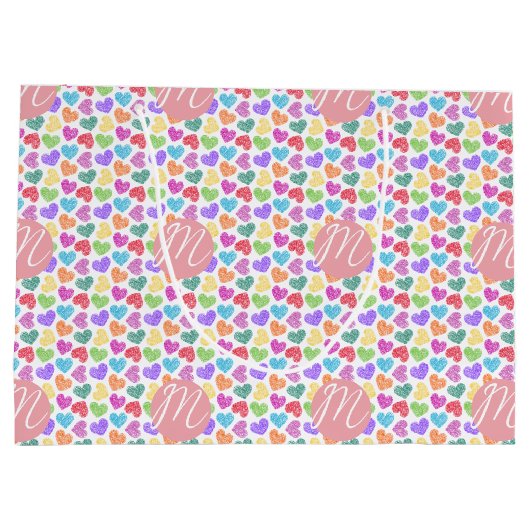 Moderne Levendige Regenboog Doodle Harten Monogram Groot Cadeauzakje (Achterkant)