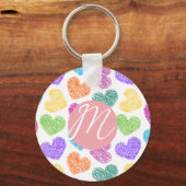 Moderne Levendige Regenboog Doodle Harten Monogram Sleutelhanger (Voorkant)