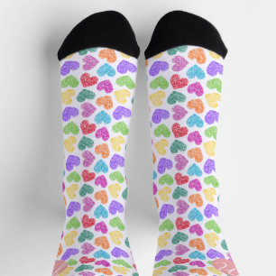Moderne Levendige Regenboog Doodle Harten Monogram Sokken