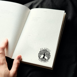 Moderne levensboom, boek ex libris rubberstempel