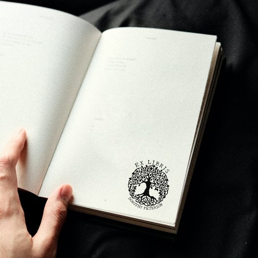 Moderne levensboom, boek ex libris 	rubberstempel