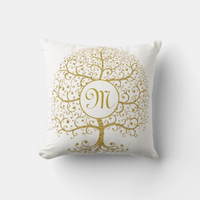 Moderne levensboom - Monogram goud Kussen (Voorkant)