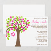 Moderne levensboom roze groene vlek Mitzvah Kaart (Voorkant / Achterkant)
