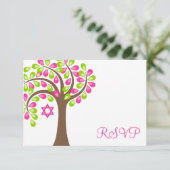 Moderne levensboom roze groene vlek Mitzvah RSVP (Staand voorkant)