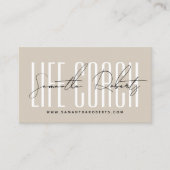 Moderne levenscoach typografie script beige visitekaartje (Voorkant)