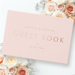 Moderne licht blos roze bruiloft namen datum echt gastenboek