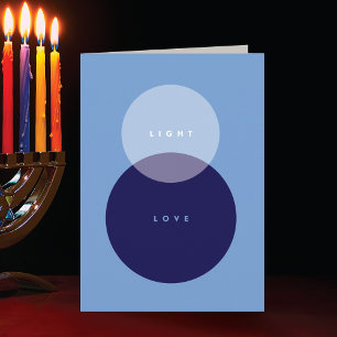 Moderne Licht & Liefde Blauwe & Marine Vouw Hanukk Feestdagen Kaart