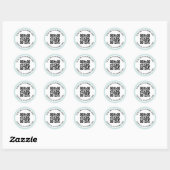 Moderne lichtaqua blauwe grens QR-code en tekst Ronde Sticker (Vel)