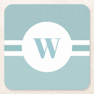 Moderne lichtblauw aangepast monogram initaal vierkante kartonnen onderzetter