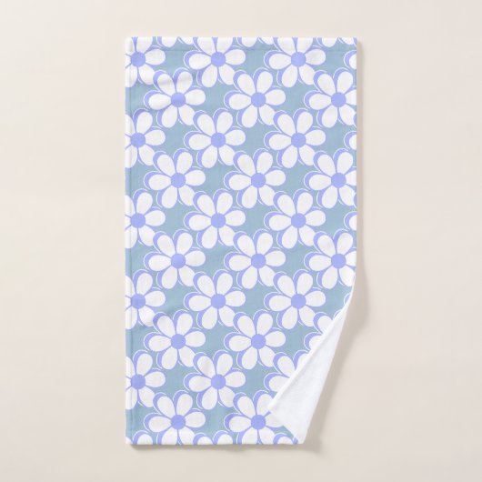 Moderne lichtblauwe en witte bloemen bad handdoek (Handdoek)