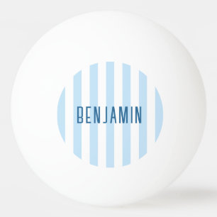 Moderne lichtblauwe en witte streep naam pingpongballen