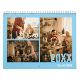 Moderne lichtblauwe familie fotokalender kalender