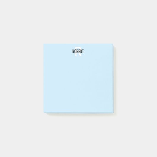 Moderne lichtblauwe monogram naam post-it noten post-it® notes (Voorkant)