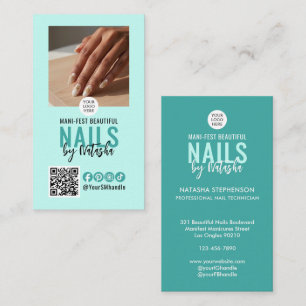 Moderne lichtblauwe teal logo QR-code foto NAGEL T Visitekaartje