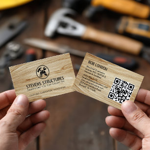 Moderne lichte houten bouw QR Code Aannemer Visitekaartje