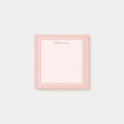 Moderne lichte koraal witte rand script post-it® notes (Voorkant)