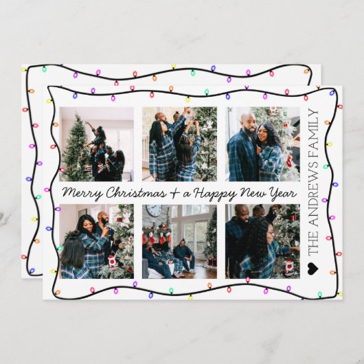 Moderne, lichte Neon Glow-lampjes kerstfoto Feestdagenkaart (Voorkant / Achterkant)