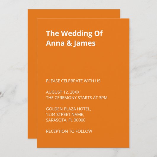 Moderne lichte Oranje bruiloft uitnodiging (Voorkant / Achterkant)