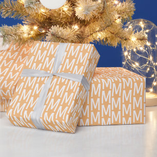 Moderne lichte oranje, witte monogram patroon cadeaupapier