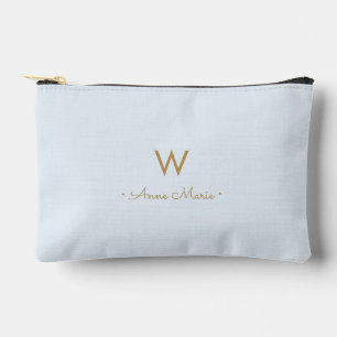 Moderne Lichte Stof Blauw Goud Schrift Monogram Etui