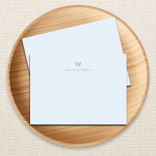 Moderne Lichte Stof Blauw Goud Schrift Monogram Notitiekaartje