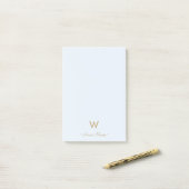 Moderne Lichte Stof Blauw Gouden Script Monogram Post-it® Notes (Op bureau)