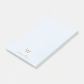 Moderne Lichte Stof Blauw Gouden Script Monogram Post-it® Notes (Schuin)