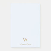 Moderne Lichte Stof Blauw Gouden Script Monogram Post-it® Notes (Voorkant)