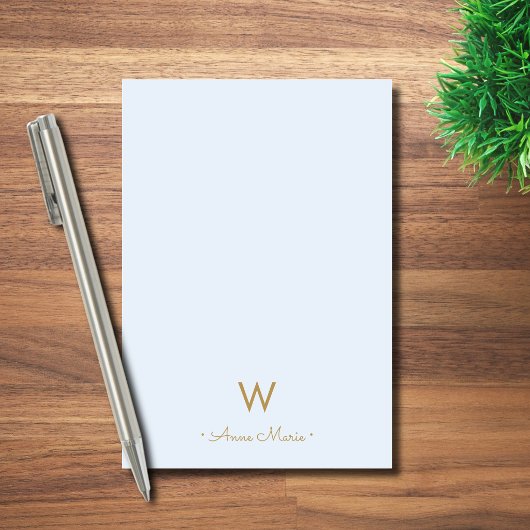 Moderne Lichte Stof Blauw Gouden Script Monogram Post-it® Notes