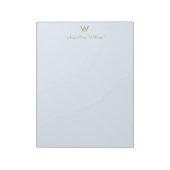 Moderne Lichte Stofblauw Gouden Script Monogram Notitieblok (Gedraaid)