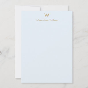 Moderne Lichte Stofblauwe Gouden Script Monogram Notitiekaartje