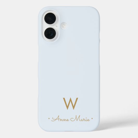 Moderne lichte stoffige blauwe gouden script monog Case-Mate iPhone case (Achterkant)