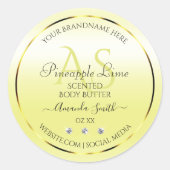 Moderne lichtgele productetiketten juwelen monogra ronde sticker (Voorkant)