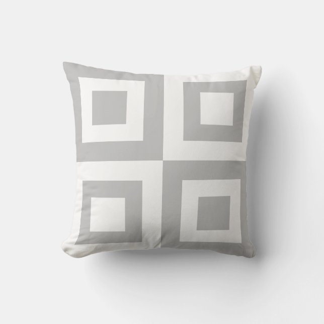 Moderne lichtgrijs en witte vierkant geometrische  kussen (Voorkant)