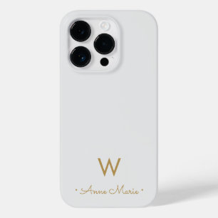 Moderne Lichtgrijze Gouden Script Monogram Case-Mate iPhone 14 Pro Hoesje