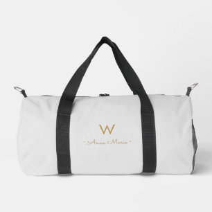 Moderne Lichtgrijze Gouden Script Monogram Plunjezak