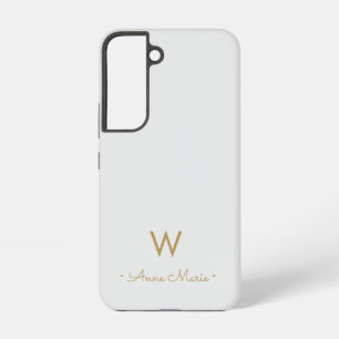 Moderne Lichtgrijze Gouden Script Monogram Samsung Galaxy Hoesje