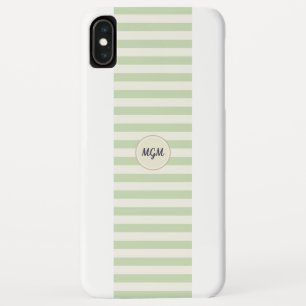 Moderne lichtgroene en crèmegestreepte monogram iPhone XS max hoesje