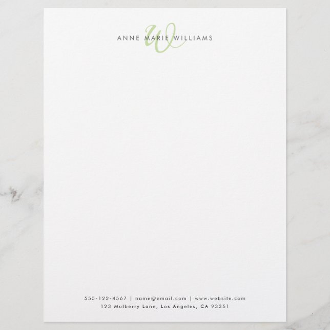 Moderne lichtgroene script monogram briefhoofd (Voorkant)