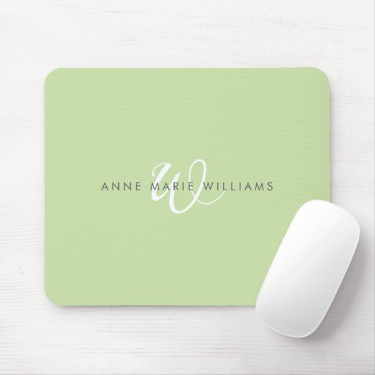 Moderne lichtgroene witte script monogram muismat (Met muis)
