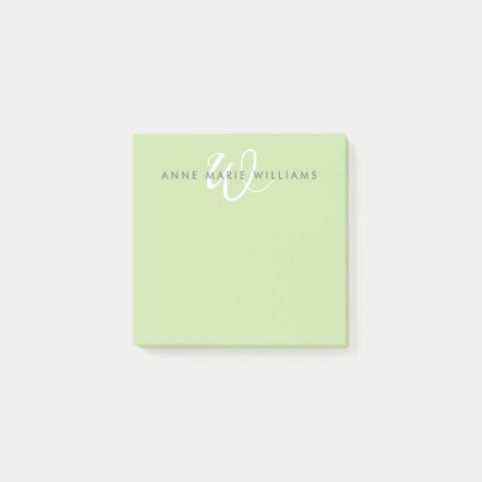 Moderne lichtgroene witte script monogram post-it® notes (Voorkant)