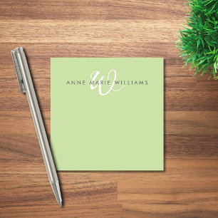 Moderne lichtgroene witte script monogram post-it® notes