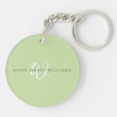 Moderne Lichtgroene Witte Script Monogram Sleutelhanger (Achterkant)