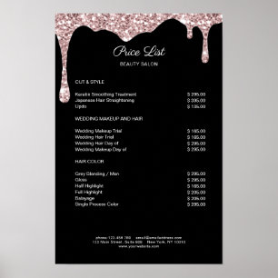 Moderne lichtroze zwarte glitters prijslijst poste poster